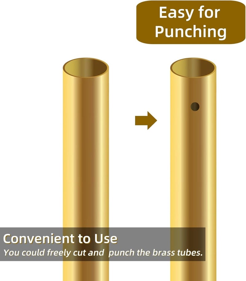 Eorbow 18 Pack 9 Sizes Brass Round Tube Set, Seamless Straight Brass Pipes, High Strength Metal Tubing for Model Hobby, 2mm 2.5mm 3mm 3.5mm 4mm 5mm 6mm 8mm 9mm OD x 0.5mm Wall Thickness 300mm Length - Image 4